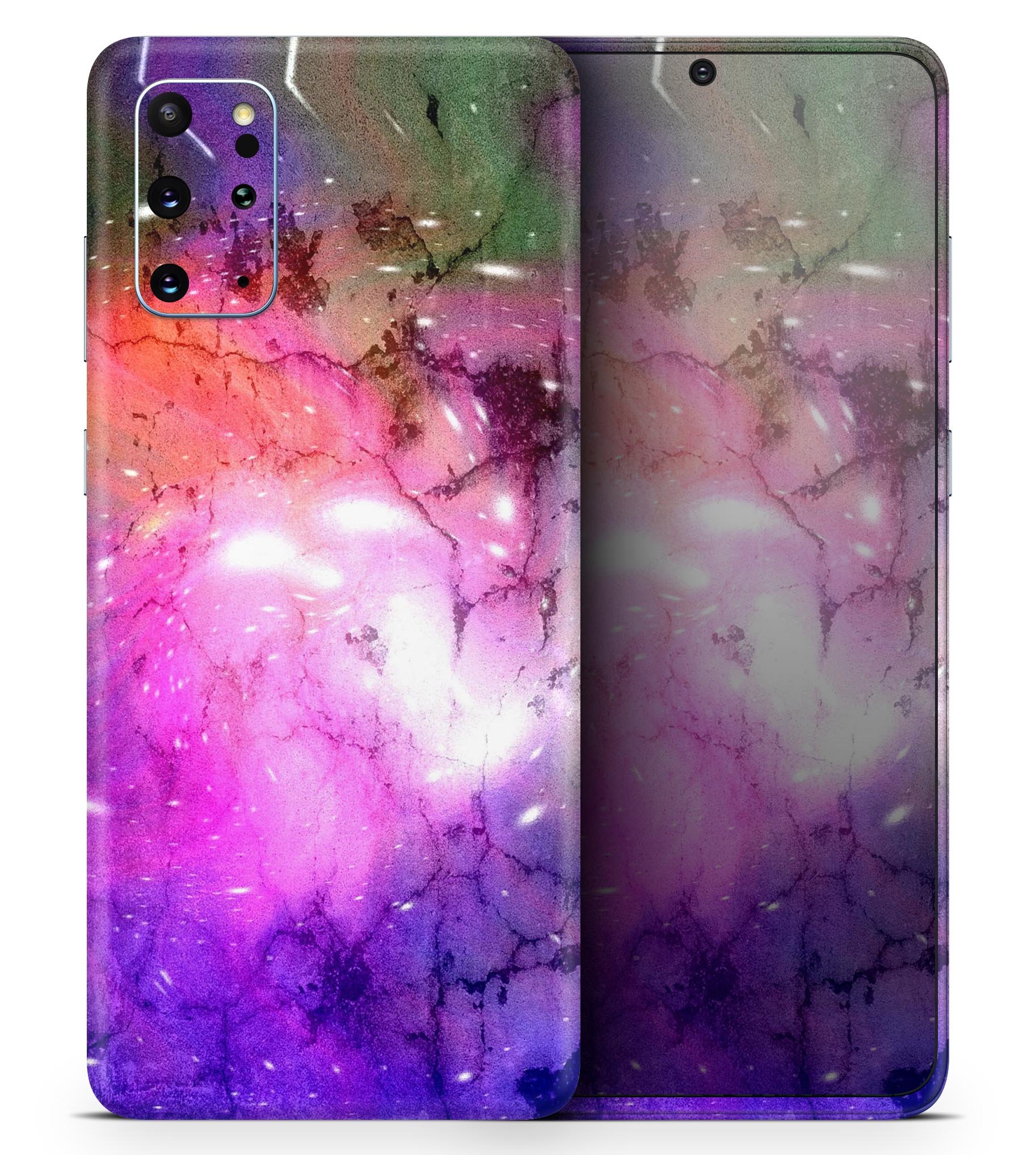 Warped Neon Color-Splosion skin kit for Samsung Galaxy S-Series, showcasing vibrant colors and premium vinyl material.